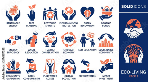 A Comprehensive Collection of Sustainable Living and Environmental Protection Vector Icons for Eco-Friendly Initiatives and Green Energy Projects