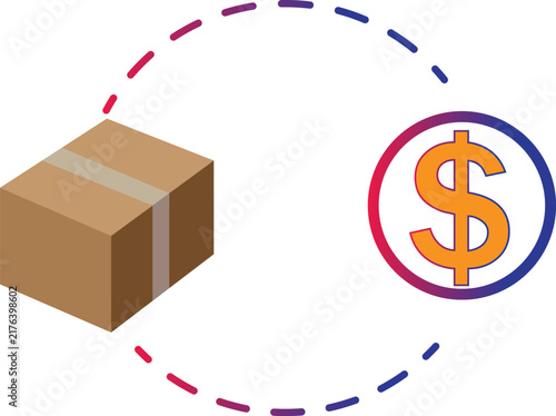 Graphic illustrations illustrating the exchange of goods and money.