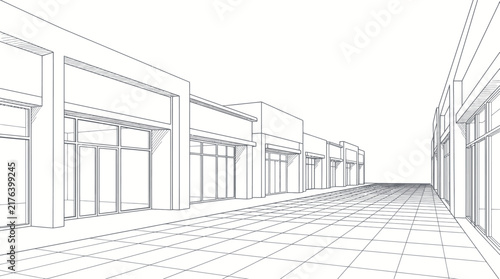 Quadro su tela Architectural Sketch of Commercial Buildings Facade.