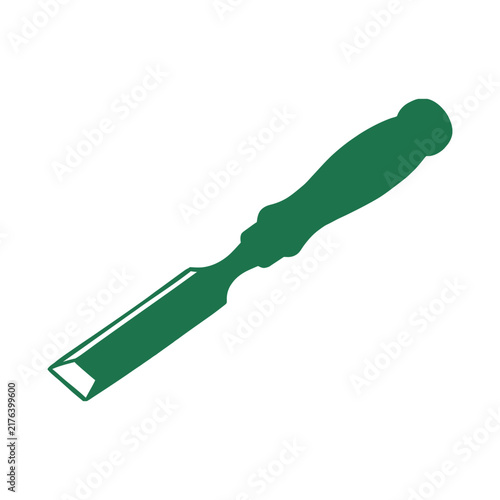 Green wood chisel vector icon for carpentry and woodworking hand tool design