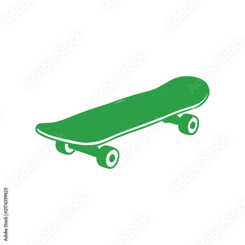 Green skateboard vector icon with wheels and deck for extreme sports design