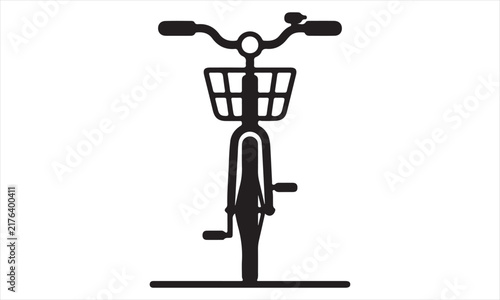 Minimalist Front View Bicycle Vector Icon with Basket for Transport and Lifestyle Design