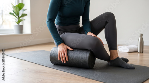 Hands using foam roller for muscle recovery at home
