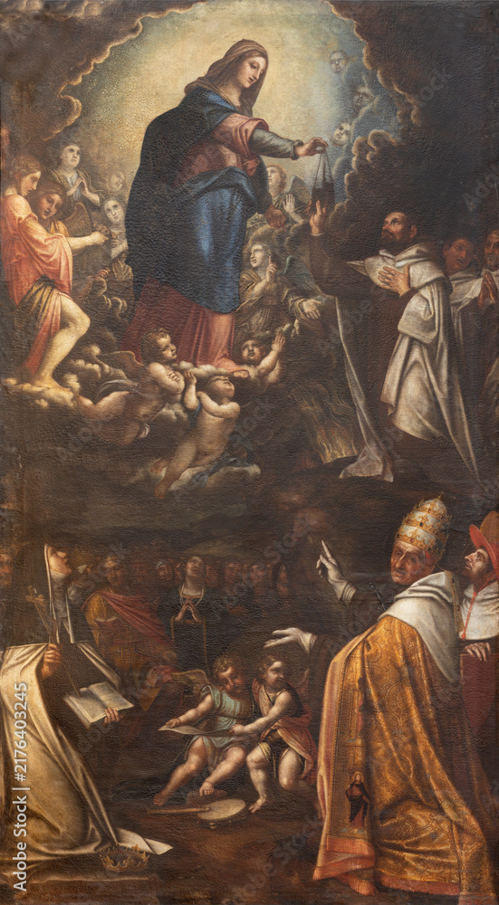 Fototapeta premium Bergamo - The painting of Apparition of Virgin Mary to Simon Stock in the church Chiesa di Santa Agata by Chiara Salmeggia from 17. cent.