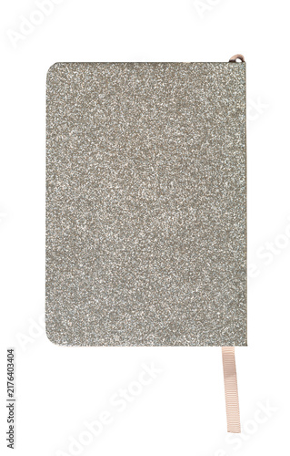 Bild auf Leinwand Closed diary notebook with silver glitter cover on a transparent background