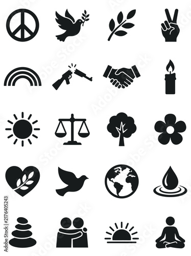 Peace Harmony Nature Wellbeing Vector Icons Set