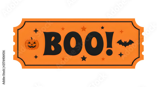 Halloween spooky orange ticket with boo text