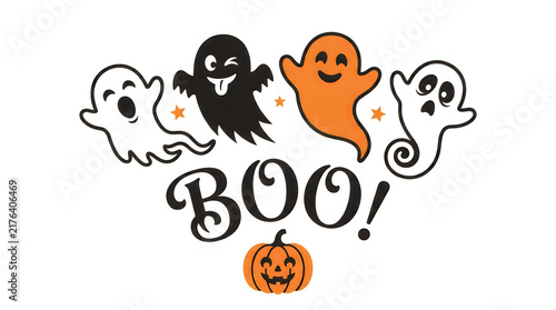 Halloween ghosts and pumpkin saying boo