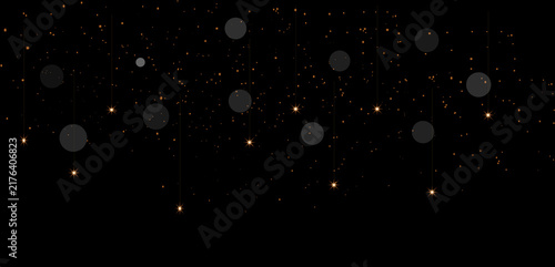 Golden Hanging Sparkle Stars Background with Bokeh Particles. Editable.