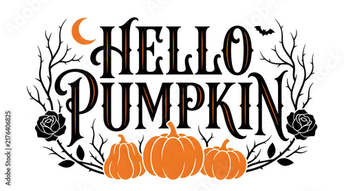 Hello pumpkin halloween greeting vector illustration