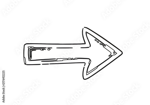 Hand drawn arrow sketch pointing right isolated on white background