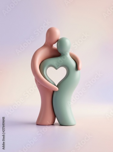 World Sexual Health Day, 3D Abstract Couple Sculpture Hugging and Forming Heart Shape Concept