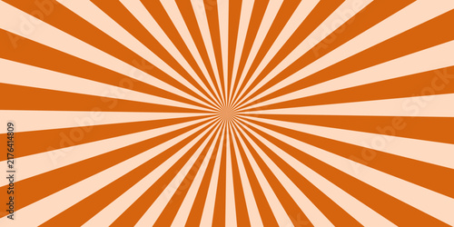 Dynamic orange radial rays background with striped light rays exploding outward, abstract retro design for banner, poster and presentation.