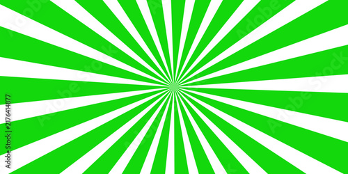 Dynamic green abstract sunbeam rays background, tapered rays flaring from a central point, perfect for wallpaper, cover and backdrop.