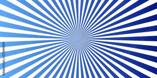 Vibrant sky blue and navy starburst background, angular stripes bursting from the core, abstract vibrant vector graphic for presentation, flyer and social media post.