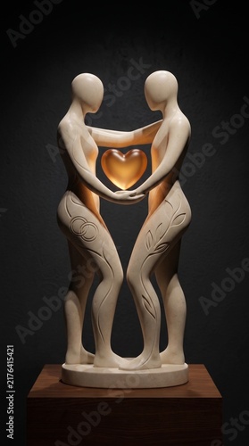 World Sexual Health Day, 3D Abstract Couple Sculpture Holding Glowing Heart Concept