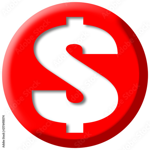 Red Dollar Sign Circle 3D Button Icon Vector Isolated