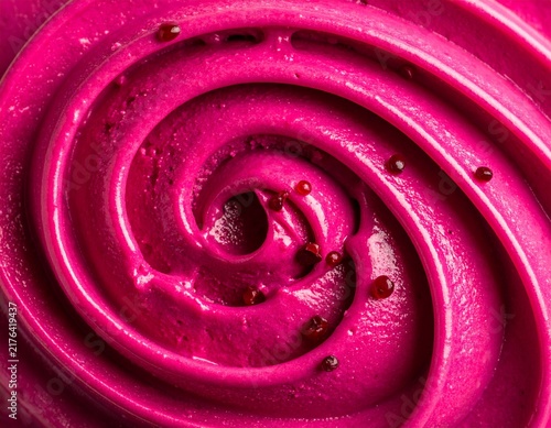 Magenta Beetroot Ice Cream Swirl Macro Close Up with Glossy Creamy Texture