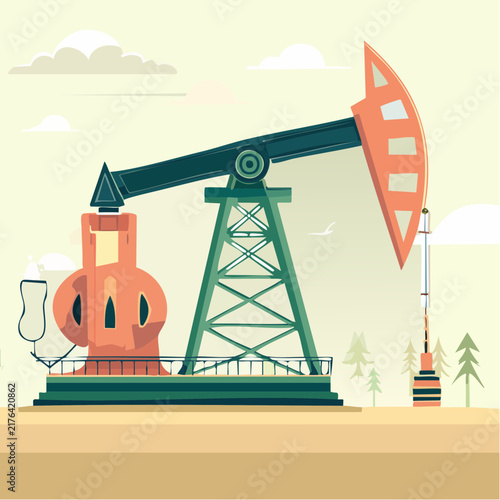 oil derrick pumping flat vector illustration