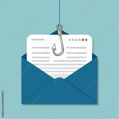 email envelope with a fishing hook for phishing