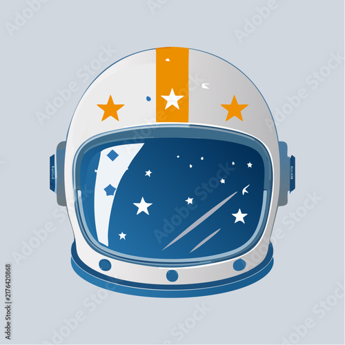 astronaut helmet reflecting stars flat vector illustration
