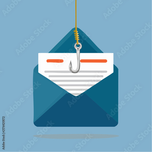 email envelope with a fishing hook for phishing