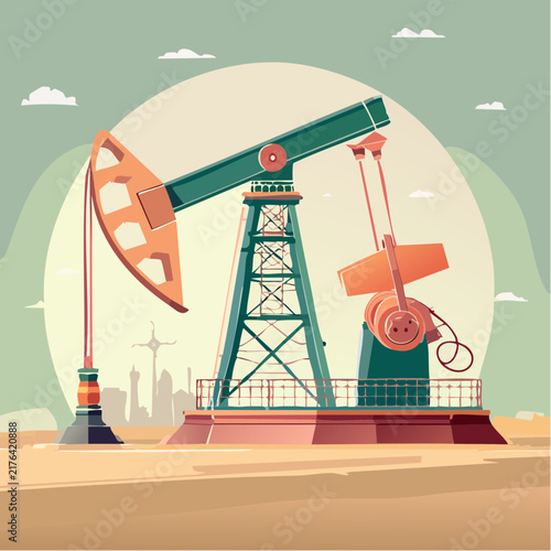 oil derrick pumping flat vector illustration