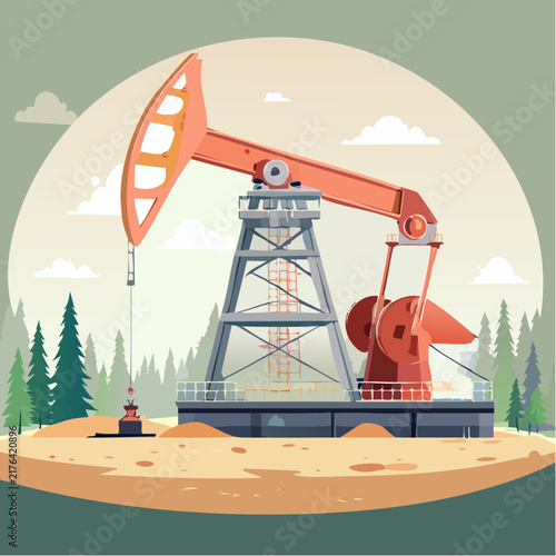 oil derrick pumping flat vector illustration