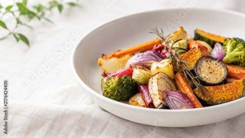 Koji Marinated Roasted Vegetables in Bowl with Copy Space