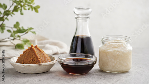 Miso, Soy Sauce and Rice Koji Traditional Japanese Fermented Seasonings