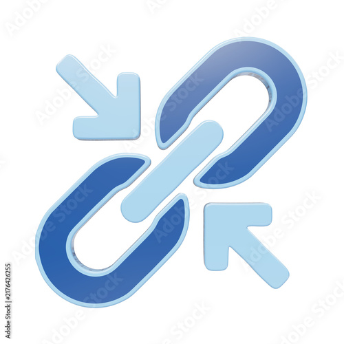 Fotografía A 3D blue chain link icon with two arrows pointing inward to represent connectio