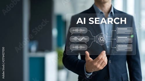 Obraz na płótnie Man using artificial intelligence technology for data analysis and online search