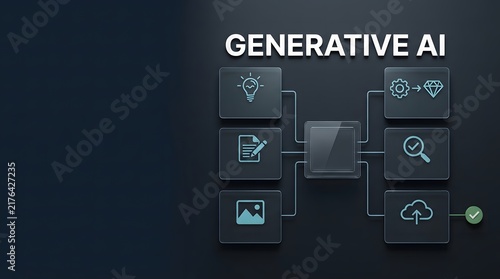 Obraz na płótnie Generative ai technology concept with digital screens and data flow