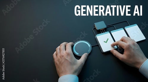 Obraz na płótnie Hands interact with generative ai technology displayed on a smartphone screen