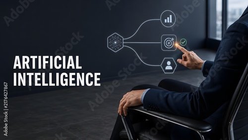 Obraz na płótnie Man using technology with artificial intelligence brain overlay concept