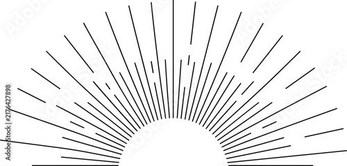Obraz na płótnie Minimalist black line art illustration of a rising sun with radiating light rays on a clean white background for modern design