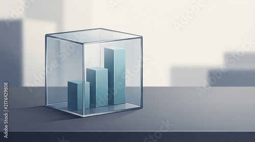 Glass cube holding 3D bar chart financial growth graph