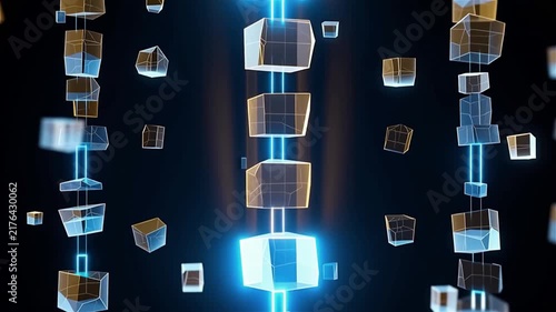 Abstract Blockchain Technology Background with Glowing Digital Cube Nodes on Crypto Networks