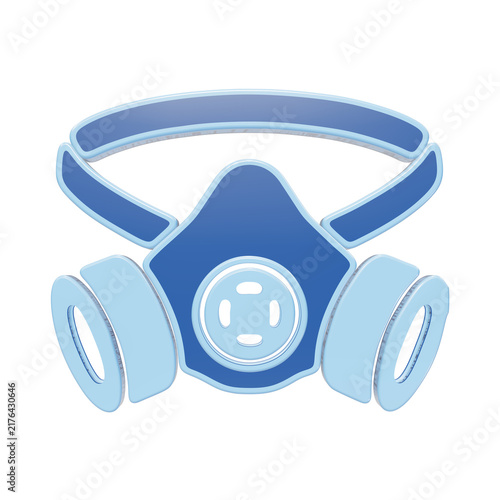 Fotografie A 3D rendered icon of a blue protective respirator mask with dual filters and a