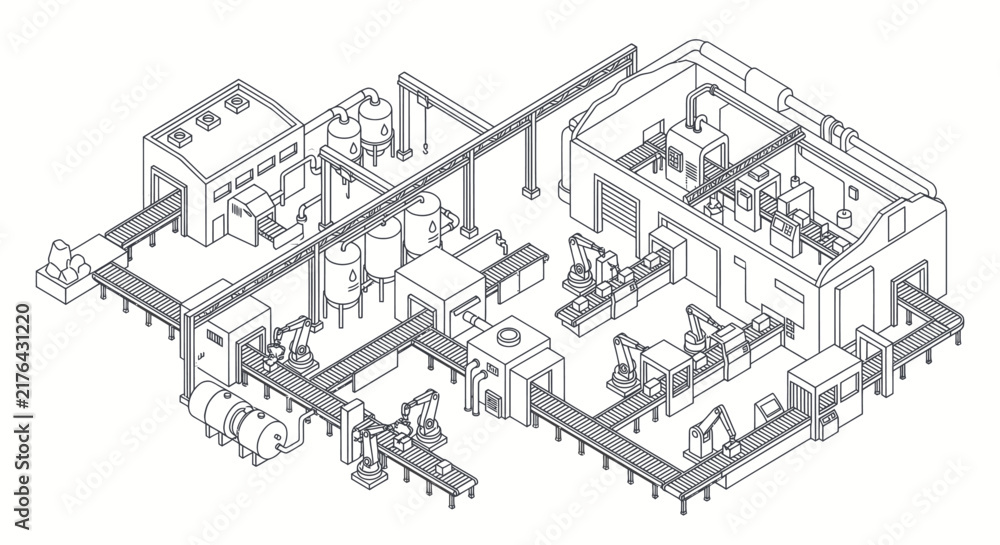 Obraz premium Automated Industrial Manufacturing Production Line Illustration.