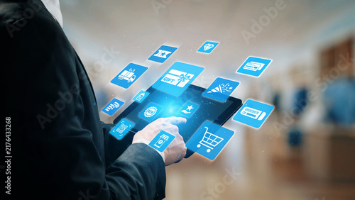Bild auf Leinwand Digital gift card icons show e-commerce, payment, and digital gift card redemption