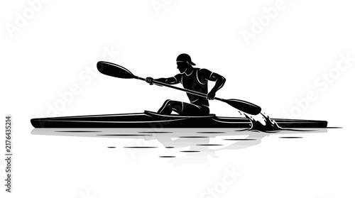 Silhouette of man kayaking on water