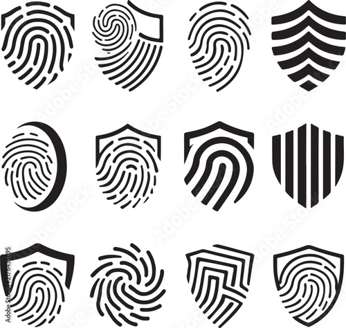 Set of fingerprint icons, collection of different human finger prints, biometric identification, security and identity concept, vector illustration