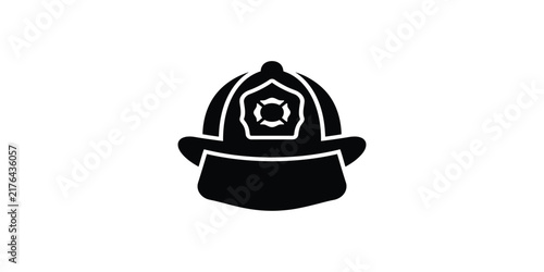 Black silhouette of a traditional firefighter helmet on a plain white background