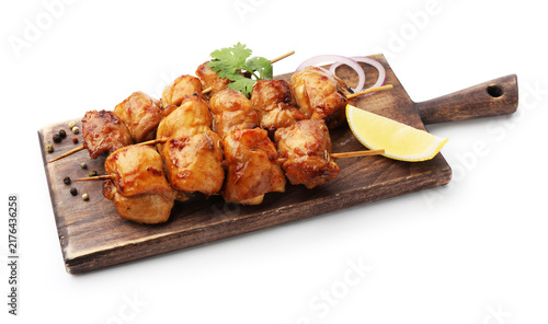 Konstfotografi Delicious shish kebabs with spices isolated on white