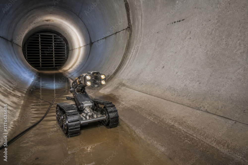 Fototapeta premium Autonomous Drain Inspection Robot for Underground Sewer and Stormwater Infrastructure