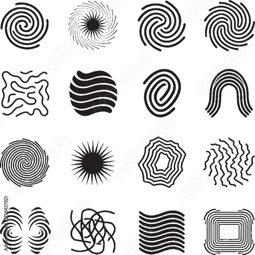 Set of fingerprint icons, collection of different human finger prints, biometric identification, security and identity concept, vector illustration