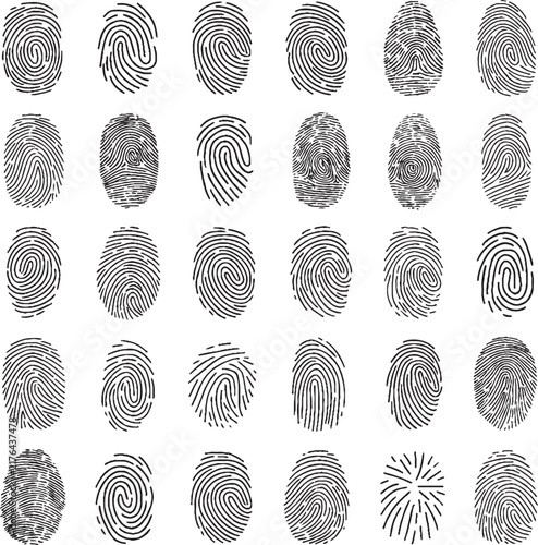 Set of fingerprint icons, collection of different human finger prints, biometric identification, security and identity concept, vector illustration