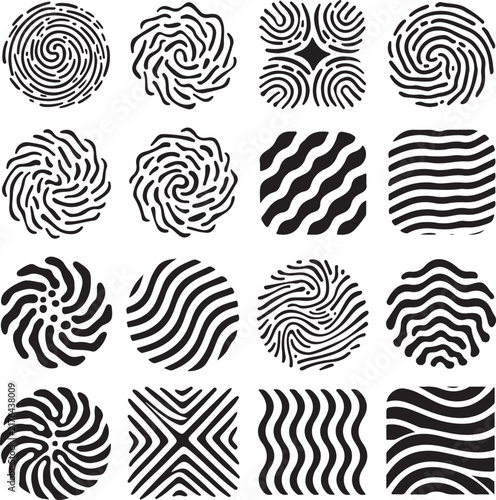Set of fingerprint icons, collection of different human finger prints, biometric identification, security and identity concept, vector illustration