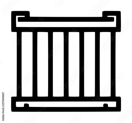 Hand-drawn vector illustration of a black shipping container icon with vertical ribbed panels, isolated on white background for logistics and freight design